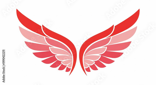 Eagle wings emblem with red feather wings, pink highlights, and white outline curves for logo design
