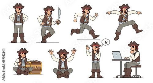 Collection of Pirate Character Poses and Actions.