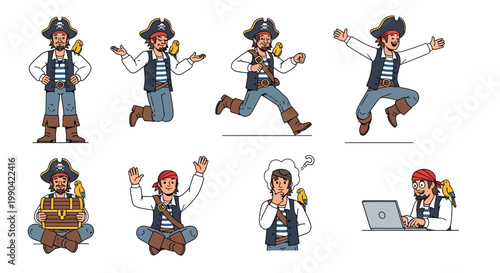 Collection of Pirate Character Poses and Actions.