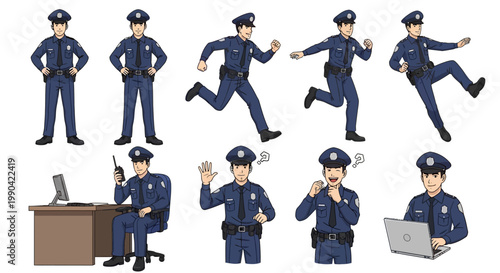 Collection of Police Officers in Various Poses and Actions.