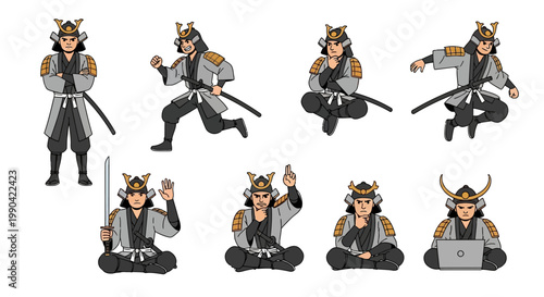 Collection of Samurai Warrior Poses and Actions.