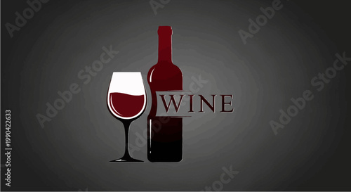 Elegant Wine Bottle and Glass with Label.