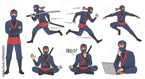 Ninja Poses And Actions Collection Diverse Poses.