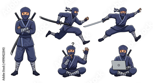 Ninja Warrior Poses and Actions Collection.