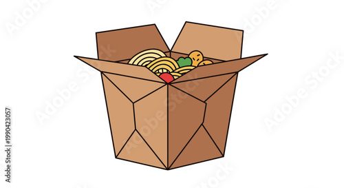 Chinese takeout noodle box illustration on white background