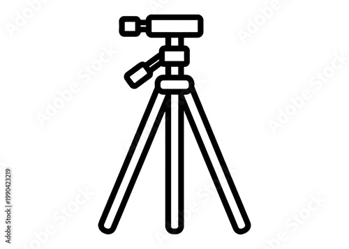 Video Camera on Tripod Icon – Filmmaking Equipment Outline Vector Isolated on White