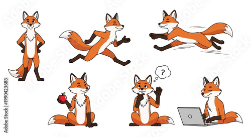 Collection of Adorable Fox Illustrations in Various Poses.
