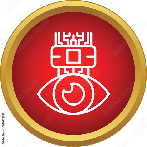 Digital eye icon representing biometric recognition, cybernetics, and artificial intelligence