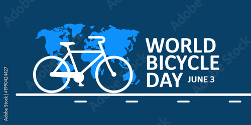 World Bicycle Day June 3 celebration with white bicycle and world map