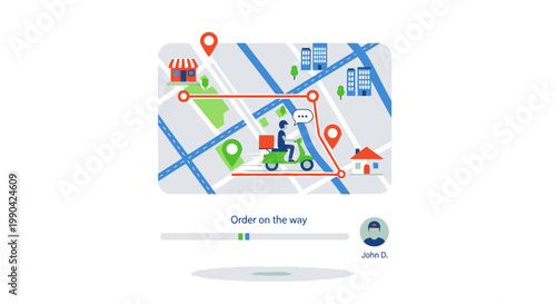 Delivery courier tracking app interface with city map and route
