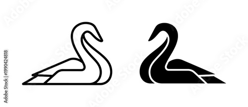 Minimalist Swan Logo Set in Black and White Linear Style