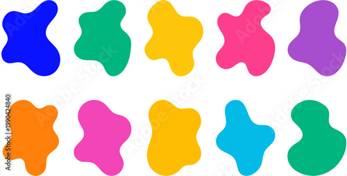 Vibrant Color Splatters: Dynamic collection of abstract shapes in a rainbow of vivid hues, offering a fresh, modern aesthetic for creative projects.