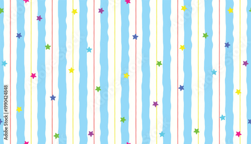 Seamless colorful stripes with stars pattern kids playful background vector