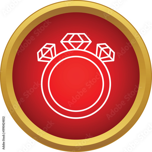 Ring with three diamonds in a red and gold button style