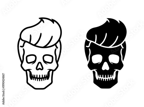 Skull with Pompadour Hairstyle Vector Icon Set