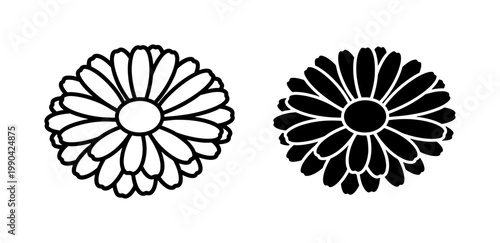 Daisy Flower Outline and Silhouette Vector Set