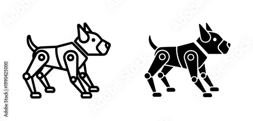 Mechanical Robot Dog Icon Set in Outline and Glyph Style