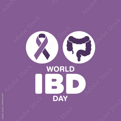World IBD Day awareness campaign purple ribbon and colon illustration