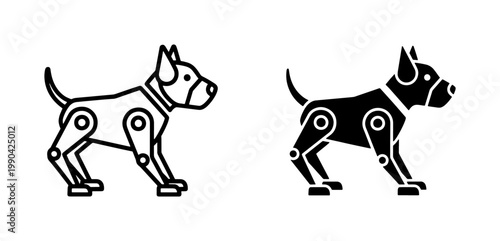 Robot Dog Icon Set in Line and Silhouette Style