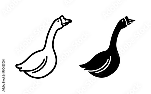 Minimalist Goose Icon Set in Black and White Outline