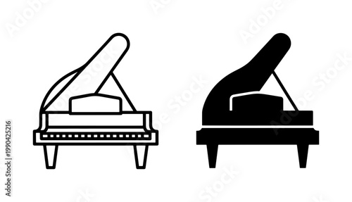 Grand Piano Outline and Silhouette Vector Icon Set