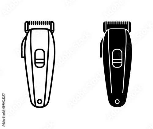Electric hair clipper icons in linear and solid style