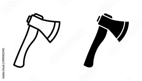 Axe icon set with outline and solid black silhouette styles