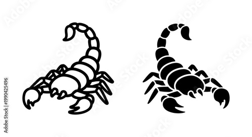Black Scorpion Silhouette and Outline Vector Illustration
