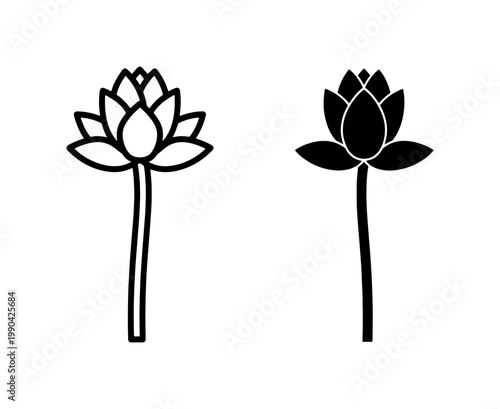 Minimalist Lotus Flower Outline and Solid Silhouette Set