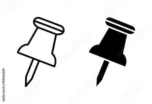 Push Pin Icon Set with Outline and Solid Black Style