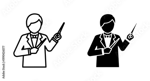 Orchestra Conductor Icon Set with Baton and Tuxedo