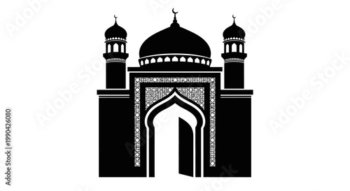 EID -UL ADHA Islamic mosque, black and white vector, architectural icon, religious symbol vector