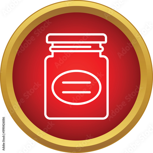 Jar icon on a red button with gold border, symbolizing food preservation