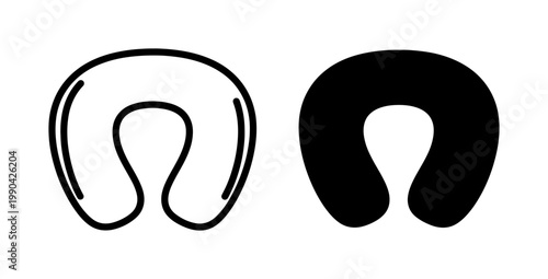 Travel Neck Pillow Line and Silhouette Icon Set