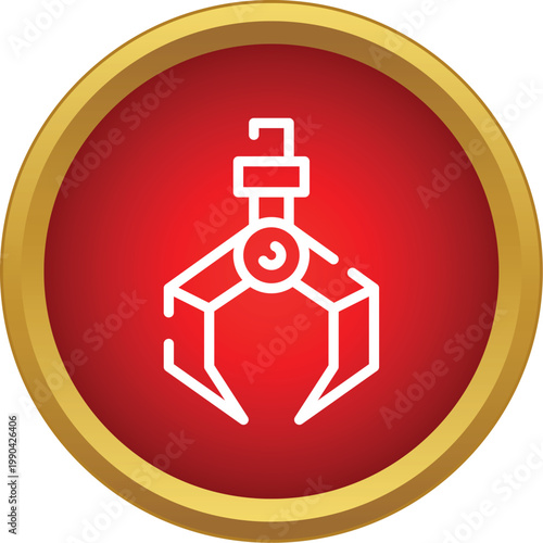 Robotic claw crane grabber mechanism inside a red button icon