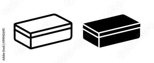 Closed rectangular box icon set in outline and solid style