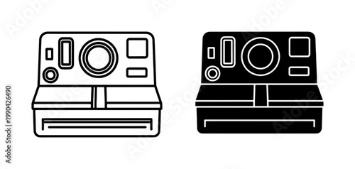 Retro Instant Camera Line and Glyph Icon Set