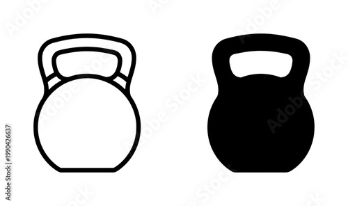 Kettlebell fitness icon set with outline and solid black style