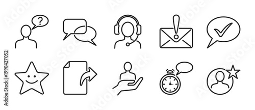 Fotografía Customer Support Experience Line Vector Icons Set – Minimalist outline style for