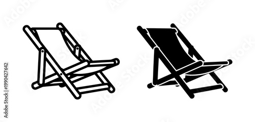 Beach Deck Chair Outline and Silhouette Vector Icons