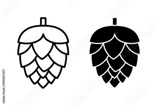 Hop cone line and silhouette icon set for brewery logo