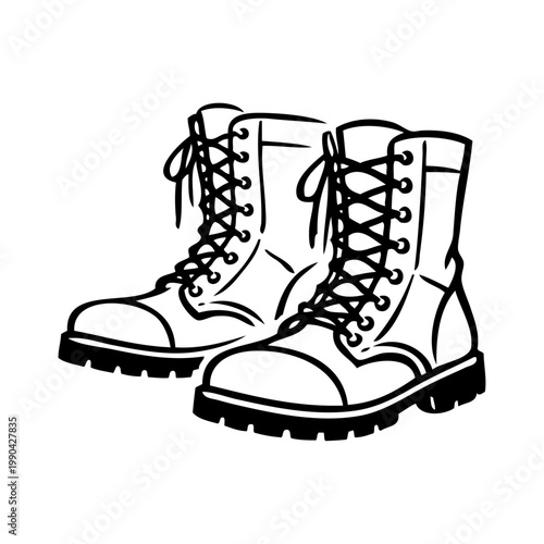 Logotipo con dibujo minimalista con líneas de un par de botas militares 