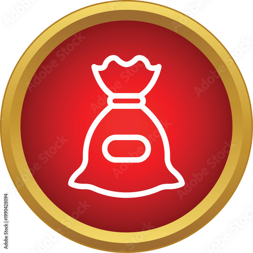 Money bag icon symbolizing wealth, finance, and investment possibilities in a red and gold circle