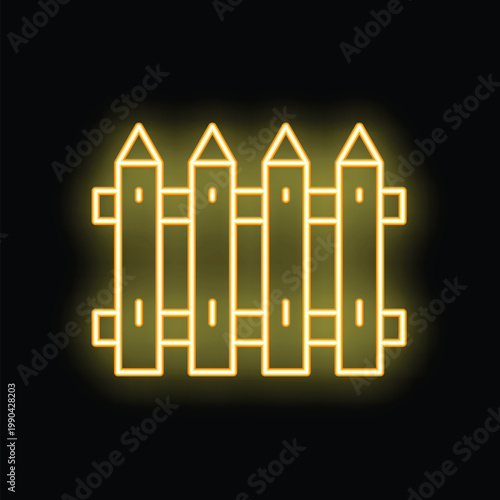 Yellow neon sign depicting a simple fence glowing on a black background