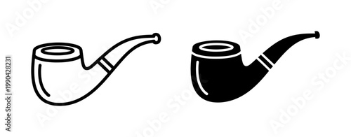 Smoking pipe icon set in outline and solid black style