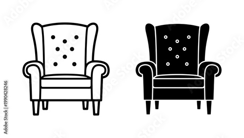 Vintage Wingback Armchair Icon Set in Black and White