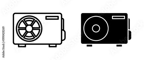 Outdoor Air Conditioner Unit Line and Silhouette Icons