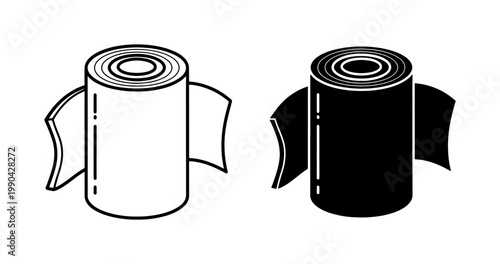 Industrial Fabric Roll Icon Set in Black and White