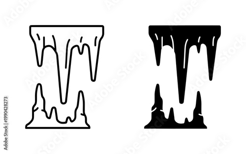 Stalactite and Stalagmite Cave Formation Line Art Icons