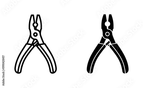 Pliers icon set in outline and solid black style